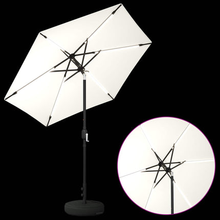 Trädgårdsparasol med LED-lampor och bas 230 x 230 cm Polyester