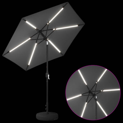 Trädgårdsparasol med LED-lampor och bas 230 x 230 cm Polyester