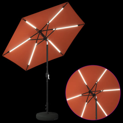 Trädgårdsparasol med LED-lampor och bas 230 x 230 cm Polyester