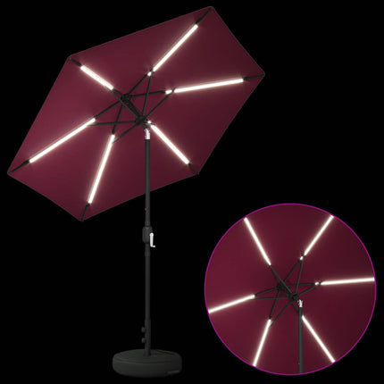 Trädgårdsparasol med LED-lampor och bas 230 x 230 cm Polyester