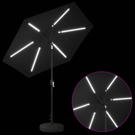 Trädgårdsparasol med LED-lampor och bas 230 x 230 cm Polyester
