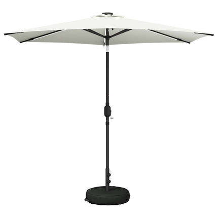 Trädgårdsparasol med LED-lampor och bas 270 x 270 cm Polyester