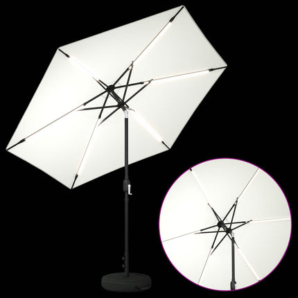 Trädgårdsparasol med LED-lampor och bas 270 x 270 cm Polyester