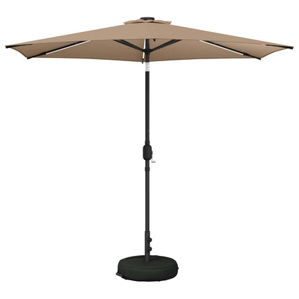 Trädgårdsparasol med LED-lampor och bas 270 x 270 cm Polyester