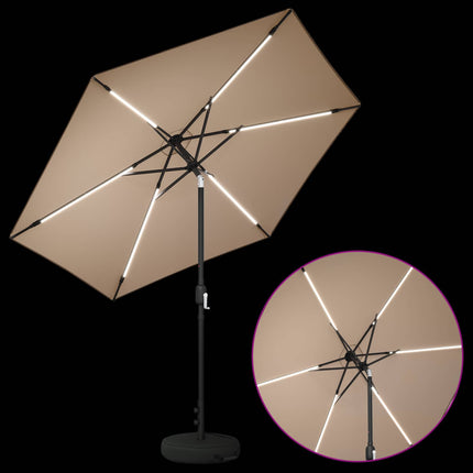 Trädgårdsparasol med LED-lampor och bas 270 x 270 cm Polyester