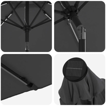 Trädgårdsparasol med LED-lampor och bas 270 x 270 cm Polyester