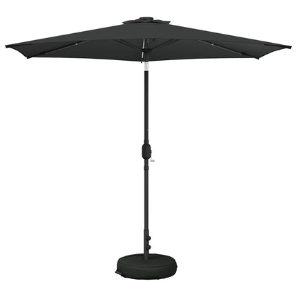 Trädgårdsparasol med LED-lampor och bas 270 x 270 cm Polyester