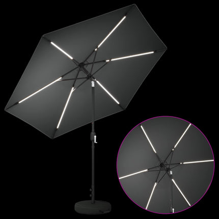 Trädgårdsparasol med LED-lampor och bas 270 x 270 cm Polyester