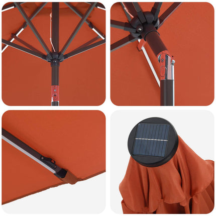 Trädgårdsparasol med LED-lampor och bas 270 x 270 cm Polyester