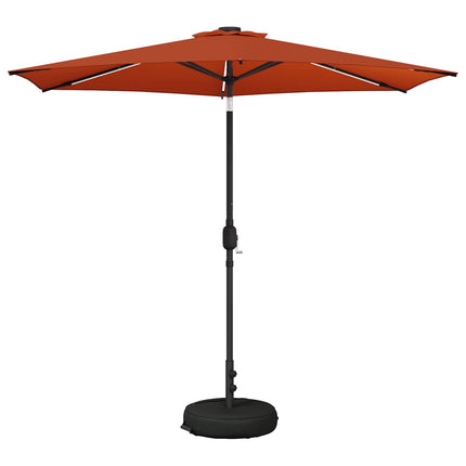 Trädgårdsparasol med LED-lampor och bas 270 x 270 cm Polyester