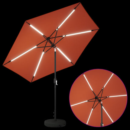 Trädgårdsparasol med LED-lampor och bas 270 x 270 cm Polyester