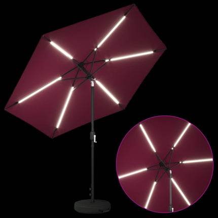 Trädgårdsparasol med LED-lampor och bas 270 x 270 cm Polyester