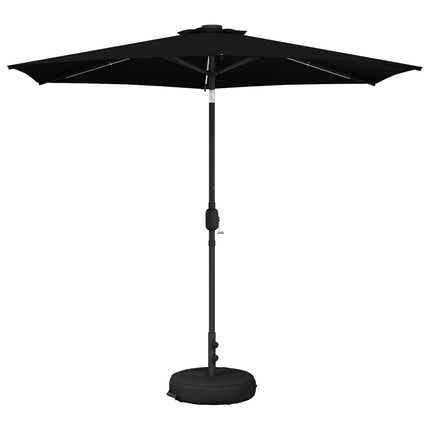 Trädgårdsparasol med LED-lampor och bas 270 x 270 cm Polyester