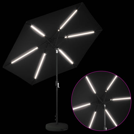 Trädgårdsparasol med LED-lampor och bas 270 x 270 cm Polyester