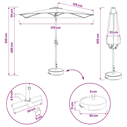 Trädgårdsparasol med LED-lampor och bas 270 x 270 cm Polyester