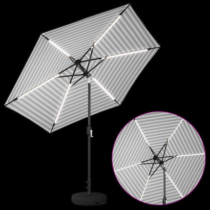 Trädgårdsparasol med LED-lampor och bas 270 x 270 cm Polyester