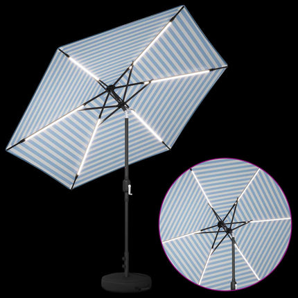 Trädgårdsparasol med LED-lampor och bas 270 x 270 cm Polyester