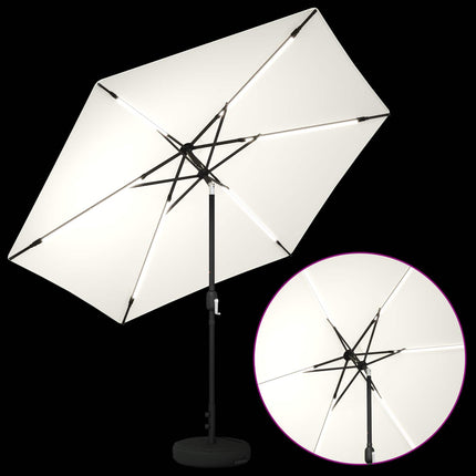 Trädgårdsparasol med LED-lampor och bas 300 x 300 cm Polyester