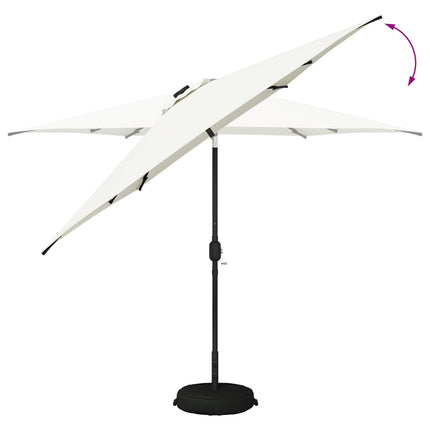 Trädgårdsparasol med LED-lampor och bas 300 x 300 cm Polyester