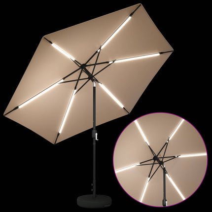 Trädgårdsparasol med LED-lampor och bas 300 x 300 cm Polyester