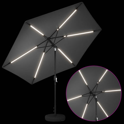 Trädgårdsparasol med LED-lampor och bas 300 x 300 cm Polyester