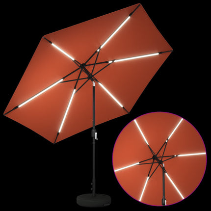 Trädgårdsparasol med LED-lampor och bas 300 x 300 cm Polyester