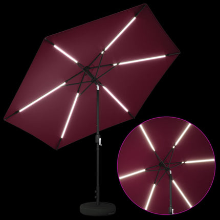 Trädgårdsparasol med LED-lampor och bas 300 x 300 cm Polyester