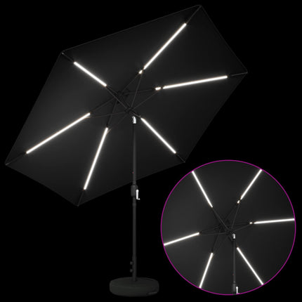 Trädgårdsparasol med LED-lampor och bas 300 x 300 cm Polyester