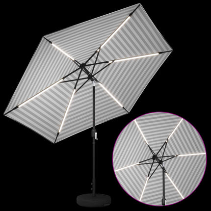 Trädgårdsparasol med LED-lampor och bas 300 x 300 cm Polyester