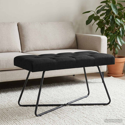 Bänk med knappar Svart 80 x 40 x 46 cm Tyg