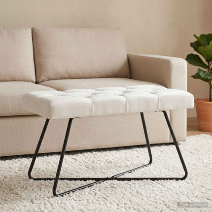 Bänk med knappar Vit 80 x 40 x 46 cm Tyg