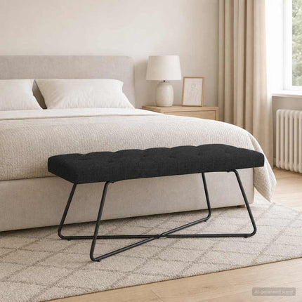 Bänk med knappar Svart 110 x 40 x 46 cm Tyg
