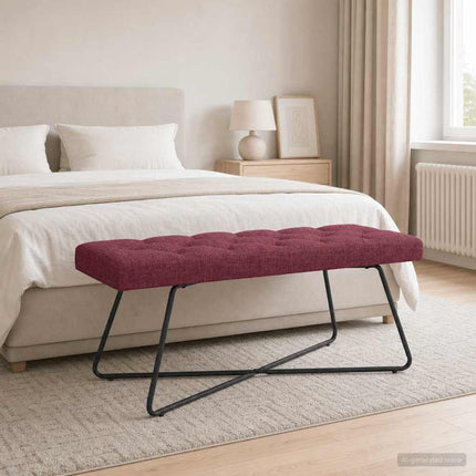 Bänk med knappar Vinröd 110 x 40 x 46 cm Tyg