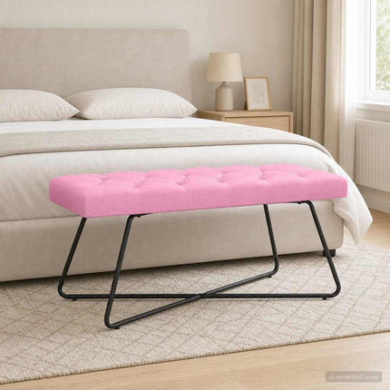 Bänk med knappar Rosa 110 x 40 x 46 cm Tyg