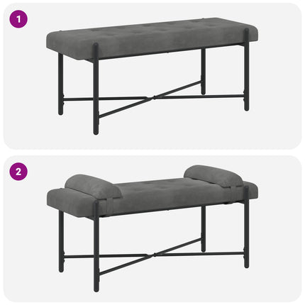 Knappstoppad bänk med kuddar Mörkgrå 110 x 40 x 46 cm Sammet