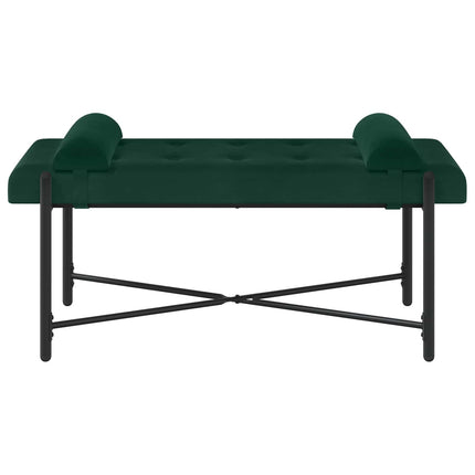 Knappstoppad bänk med kuddar Mörkgrön 110 x 40 x 46 cm Sammet