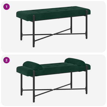 Knappstoppad bänk med kuddar Mörkgrön 110 x 40 x 46 cm Sammet