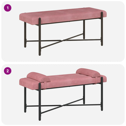 Knappstoppad bänk med kuddar Rosa 110 x 40 x 46 cm Sammet
