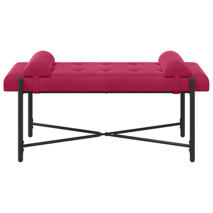 Knappstoppad bänk med kuddar Vinröd 110 x 40 x 46 cm Sammet