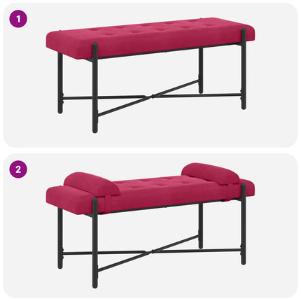 Knappstoppad bänk med kuddar Vinröd 110 x 40 x 46 cm Sammet