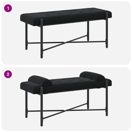 Knappstoppad bänk med kuddar Svart 110 x 40 x 46 cm Sammet