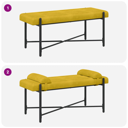 Knappstoppad bänk med kuddar Gul 110 x 40 x 46 cm Sammet