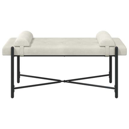 Knappstoppad bänk med kuddar Gräddvit 110 x 40 x 46 cm Sammet