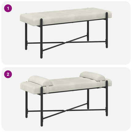 Knappstoppad bänk med kuddar Gräddvit 110 x 40 x 46 cm Sammet