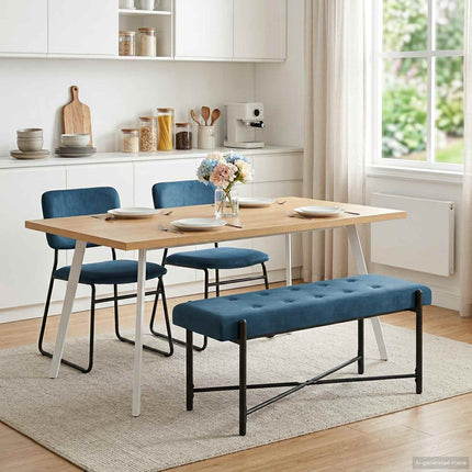 Knappstoppad bänk med kuddar Blå 110 x 40 x 46 cm Sammet