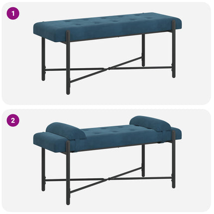 Knappstoppad bänk med kuddar Blå 110 x 40 x 46 cm Sammet