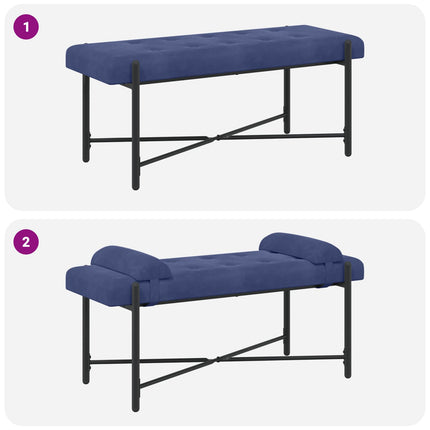 Knappstoppad bänk med kuddar Polisblå 110 x 40 x 46 cm Sammet