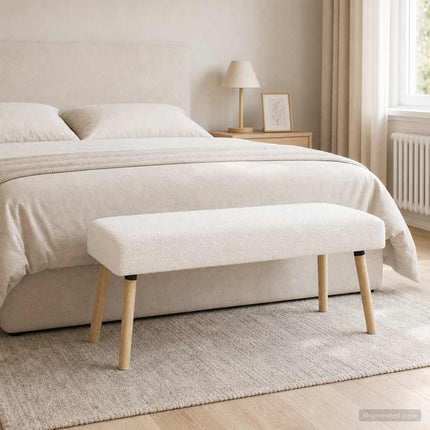 bänk Enfärgad Gräddvit 110 x 40 x 46 cm Bouclé
