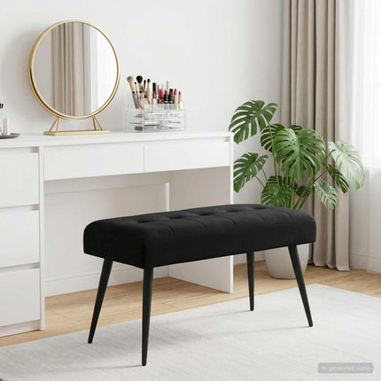 Bänk med knappar Svart 80 x 40 x 46 cm Sammet