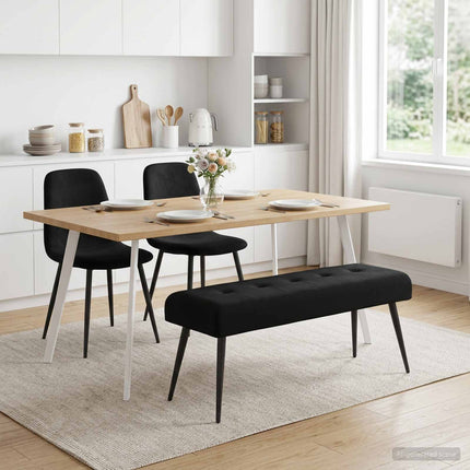 Bänk med knappar Svart 110 x 40 x 46 cm Sammet